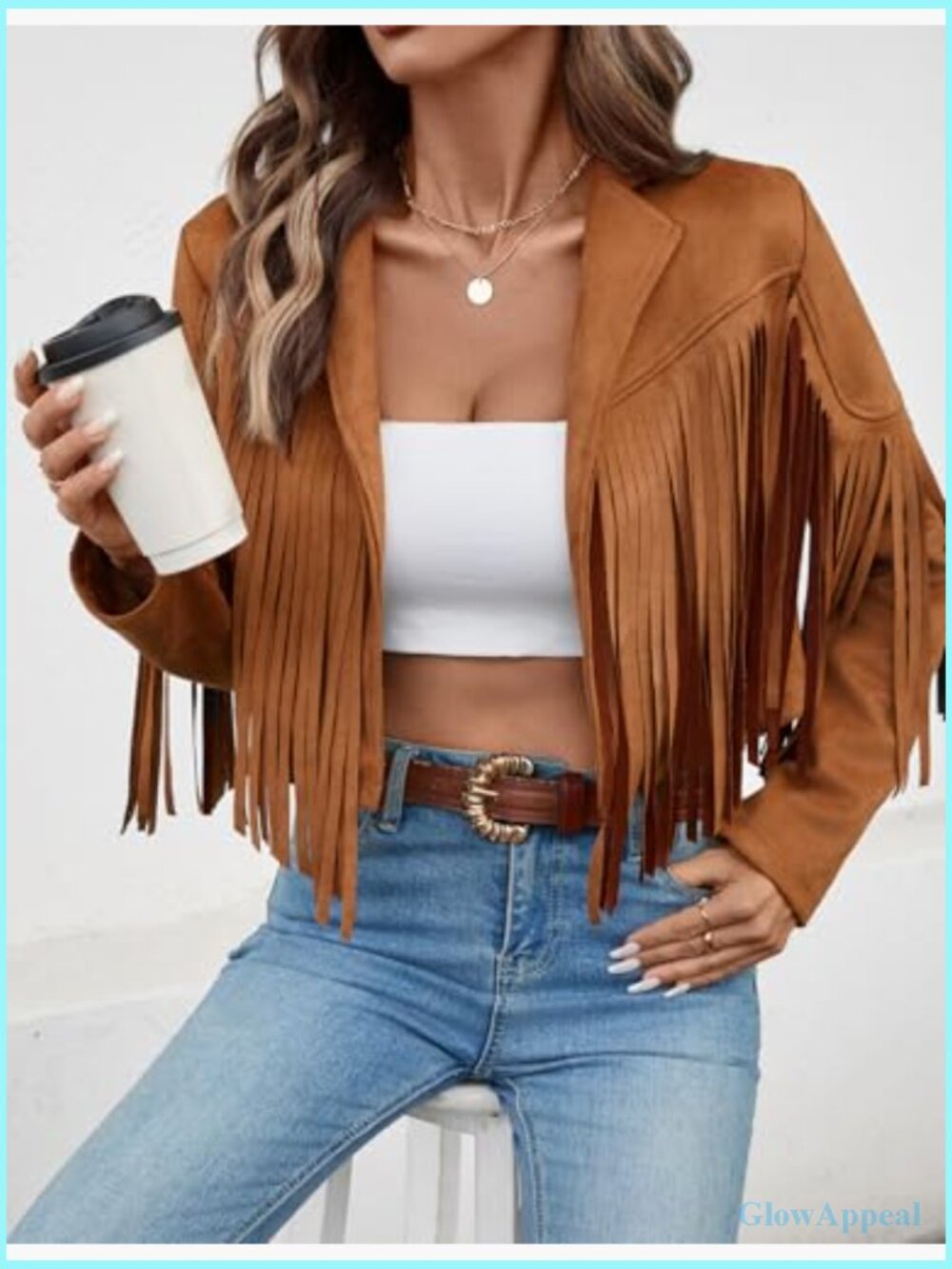 Faux Suede Leather Tassel Jacket Cropped Fringe Coat Cowgirl - Picture 4 of 7